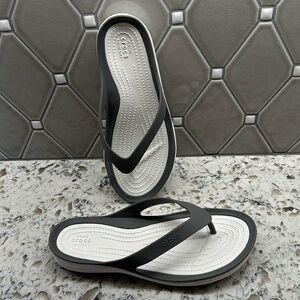 White Croc size 8 sandals, white base with gray trim